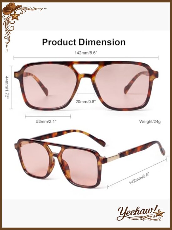 Retro Aviator Sunglasses Lightweight UV400 Protection Double Bridge Square main image 4